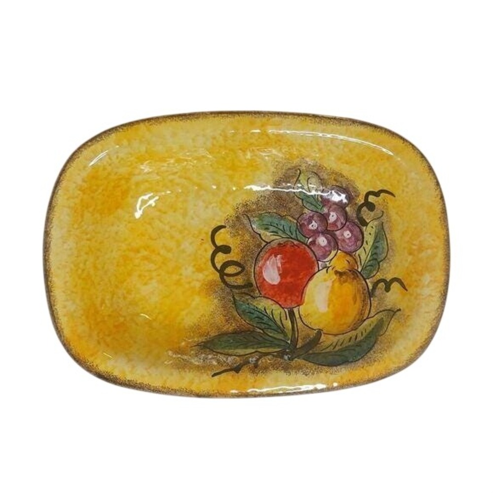 Italian Ceramic Fruit Serving Bowl Hand Painted Yellow Oval Dish 10.5 Inch